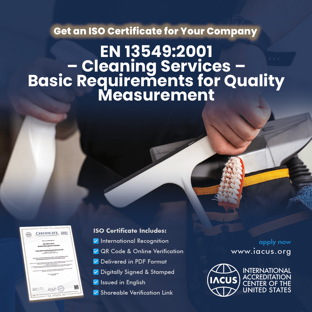 EN 13549:2001 – Cleaning Services – Basic Requirements for Quality Measurement Certification