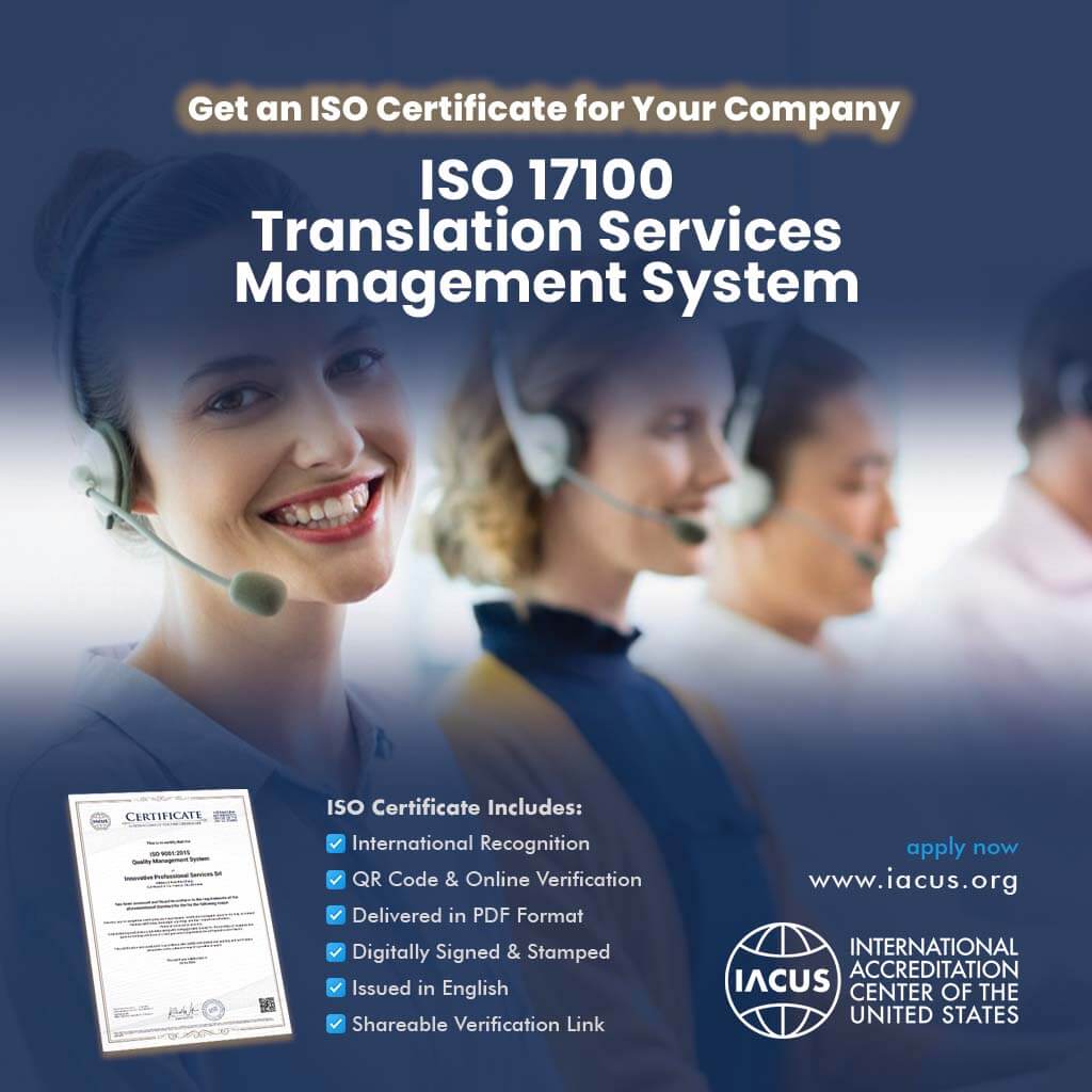 ISO 17100:2015 Translation Services Management System Certification