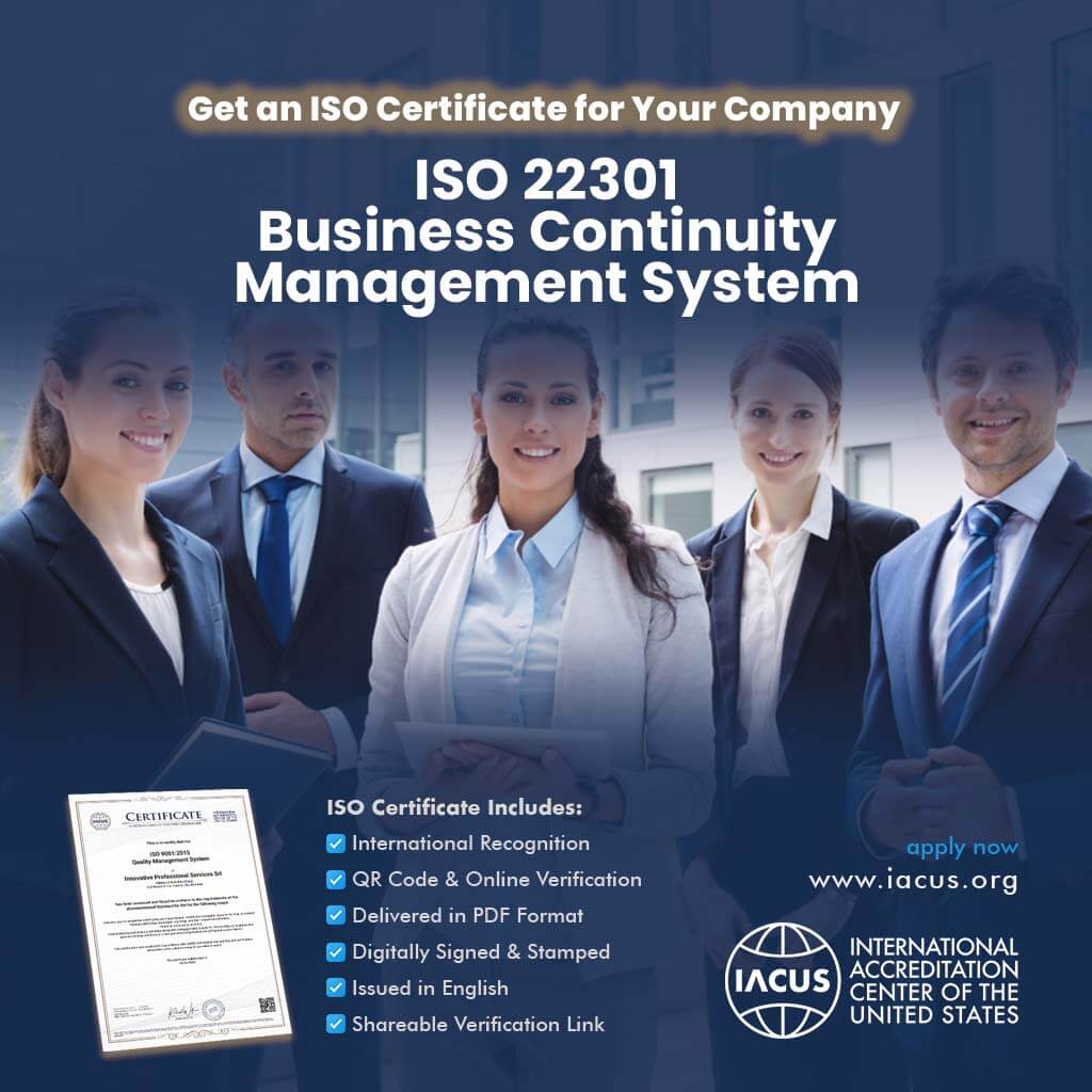 Iso Bcm ISO 22301:2019 Business Continuity Management System Certification– IACUS